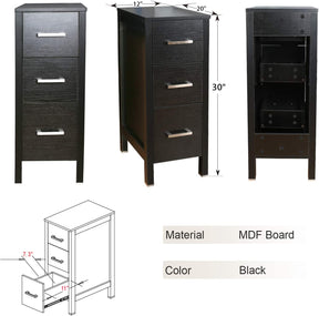 36” Bathroom Vanity Sink Combo Black W/Side Cabinet with Round White Ceramic Vessel Sink, Chrome Bathroom Solid Brass Faucet and Pop Up Drain Combo, W/Mirror