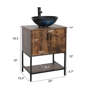 Eclife 24“ Wood Brown Double Door Bathroom Vanity
