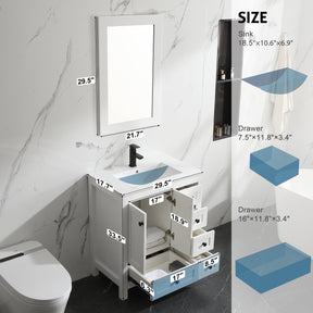 Modern 30" Freestanding Bathroom Vanity Combo with Single Undermount Sink & Mirror