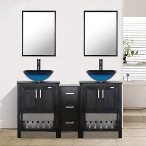 Eclife 60” Black Modern Stand Pedestal Bathroom Vanity Combo, W/Mirror