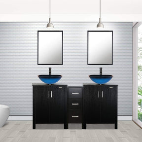 Eclife 60” Black Modern Double Sinks Bathroom Vanity Combo W/Side Cabinet, W/Mirror