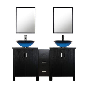 Eclife 60” Black Modern Double Sinks Bathroom Vanity Combo W/Side Cabinet, W/Mirror