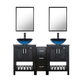 Eclife 60” Black Modern Stand Pedestal Bathroom Vanity Combo, W/Mirror