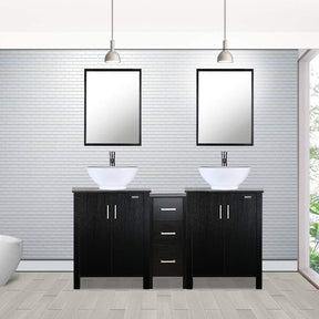 Eclife 60” Black Modern Double Sinks Bathroom Vanity Combo W/Side Cabinet, W/Mirror