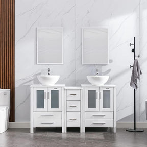 Eclife 60" Double Sinks Morden White Bathroom Vanity with Pedestal  Side Cabinet And Mirror Combo