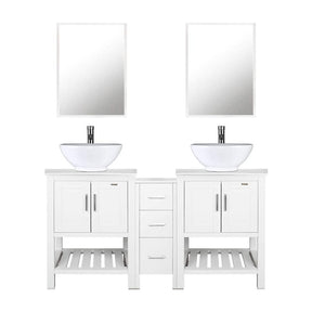 Eclife 60”  White Modern Stand Bathroom Vanity Combo W/Side Cabinet, W/Mirror