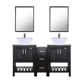 Eclife 60” Black Modern Stand Pedestal Bathroom Vanity Combo, W/Mirror