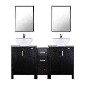 Eclife 60” Black Modern Double Sinks Bathroom Vanity Combo W/Side Cabinet, W/Mirror