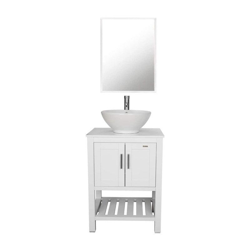 24” Bathroom Vanity Sink Combo White Cabinet Square Ceramic Vessel Sink