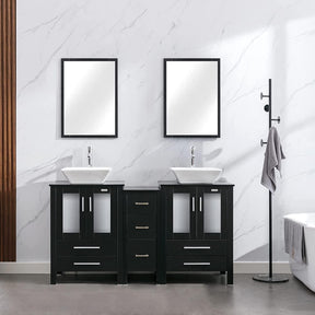 Eclife 60" Black Modern Pedestal Bathroom Vanity with Side Cabinet