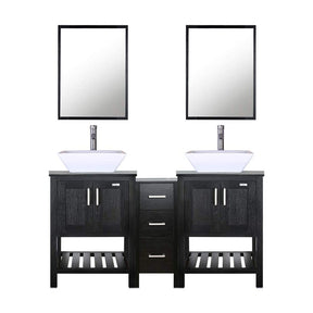 Eclife 60” Black Modern Stand Pedestal Bathroom Vanity Combo, W/Mirror