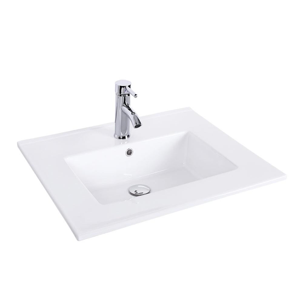 Eclife Drop in Rectangle 1.5 GPM Bathroom White Ceramic Sink Top Countertop with Chrome Faucet with Pop Up Drain