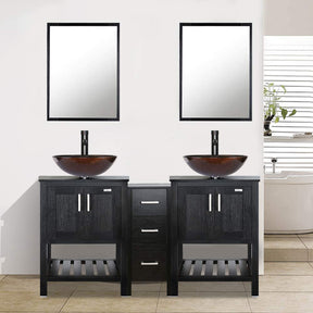 Eclife 60” Black Modern Stand Pedestal Bathroom Vanity Combo, W/Mirror
