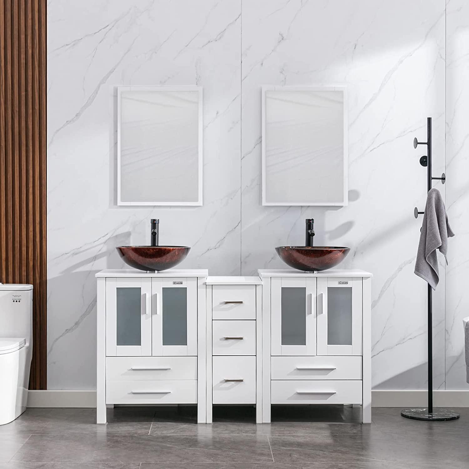 EVIVA Epic White 60 Double Sink Bathroom Vanity w/Open Space Storage