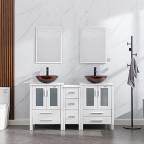 Eclife 60" Double Sinks Morden White Bathroom Vanity with Pedestal  Side Cabinet And Mirror Combo