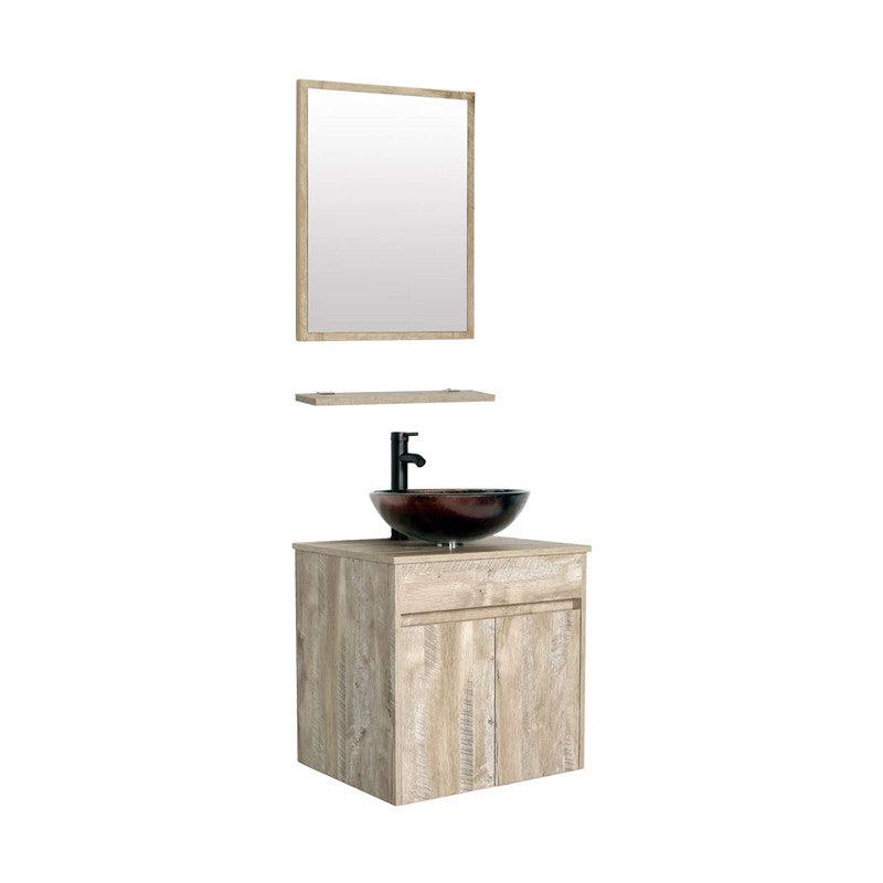 24” Bathroom Vanity Cabinet Wall Mounted Natural Cabinet Two Doors Pedestal Cabinet Vanity Set with Mirror