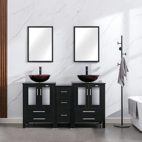 Eclife 60" Black Modern Pedestal Bathroom Vanity with Side Cabinet