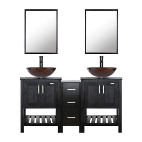 Eclife 60” Black Modern Stand Pedestal Bathroom Vanity Combo, W/Mirror