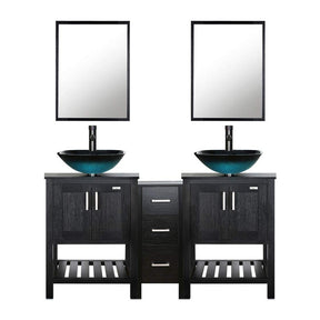 Eclife 60” Black Modern Stand Pedestal Bathroom Vanity Combo, W/Mirror