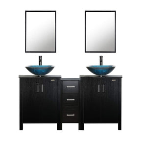 Eclife 60” Black Modern Double Sinks Bathroom Vanity Combo W/Side Cabinet, W/Mirror