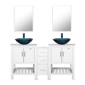 Eclife 60”  White Modern Stand Bathroom Vanity Combo W/Side Cabinet, W/Mirror