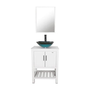 24” Bathroom Vanity Sink Combo White Cabinet Square Ceramic Vessel Sink