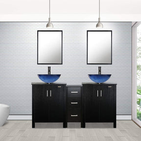 Eclife 60” Black Modern Double Sinks Bathroom Vanity Combo W/Side Cabinet, W/Mirror