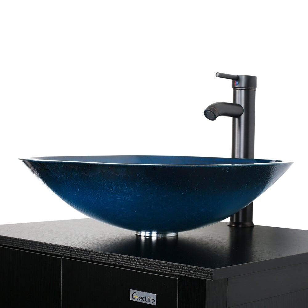 Eclife Ocean Blue Tempered Glass Round Sink