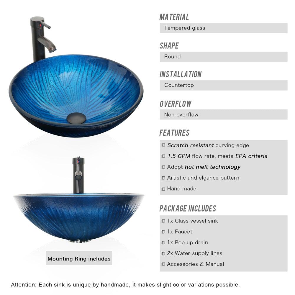 Eclife Ocean Blue Tempered Glass Round Sink