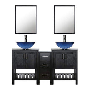 Eclife 60” Black Modern Stand Pedestal Bathroom Vanity Combo, W/Mirror