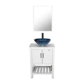 24” Bathroom Vanity Sink Combo White Cabinet Square Ceramic Vessel Sink