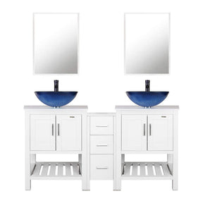 Eclife 60”  White Modern Stand Bathroom Vanity Combo W/Side Cabinet, W/Mirror