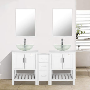 Eclife 60”  White Modern Stand Bathroom Vanity Combo W/Side Cabinet, W/Mirror