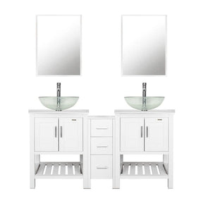 Eclife 60”  White Modern Stand Bathroom Vanity Combo W/Side Cabinet, W/Mirror
