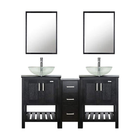 Eclife 60” Black Modern Stand Pedestal Bathroom Vanity Combo, W/Mirror