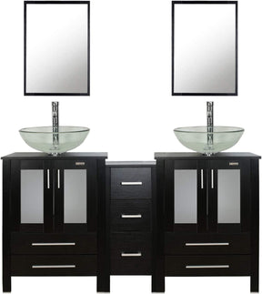 Eclife 60" Black Modern Pedestal Bathroom Vanity with Side Cabinet