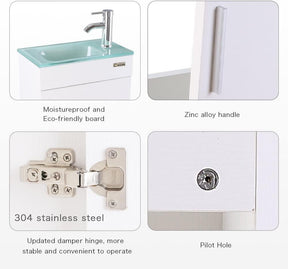 Eclife 18.4’’ Bathroom Vanity Combo,Modern Design Wall Mounted Vanity Set with Terpered Glass Sink Top