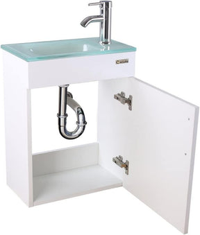 Eclife 18.4’’ Bathroom Vanity Combo,Modern Design Wall Mounted Vanity Set with Terpered Glass Sink Top