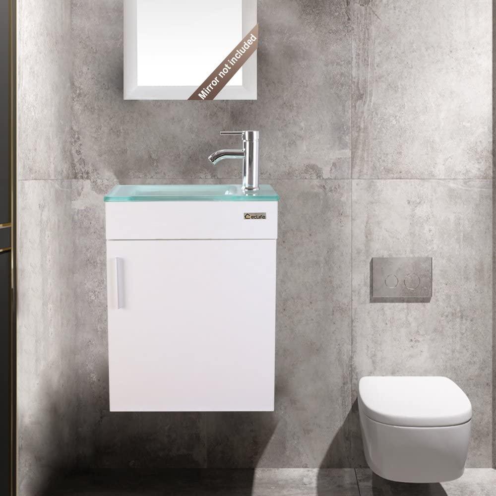 Eclife 18.4’’ Bathroom Vanity Combo,Modern Design Wall Mounted Vanity Set with Terpered Glass Sink Top