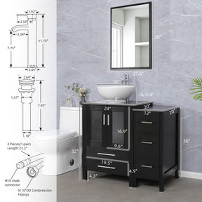 Eclife 36" Modern Pedestal Bathroom Vanity W/Side Cabinet Combo Set