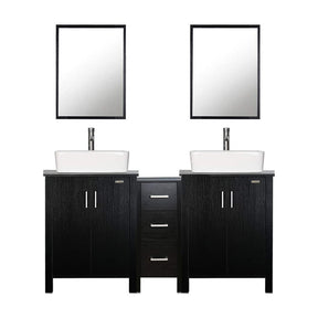 Eclife 60” Black Modern Double Sinks Bathroom Vanity Combo W/Side Cabinet, W/Mirror