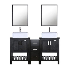 Eclife 60” Black Modern Stand Pedestal Bathroom Vanity Combo, W/Mirror