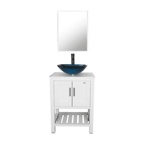 24” Bathroom Vanity Sink Combo White Cabinet Square Ceramic Vessel Sink
