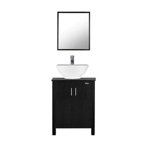 Eclife 24" Bathroom Vanity Combo Modern MDF Cabinet with Vanity Mirror Clear Round Tempered Glass Counter Top Vessel Sink with 1.5 GPM Faucet and Pop Up Drain
