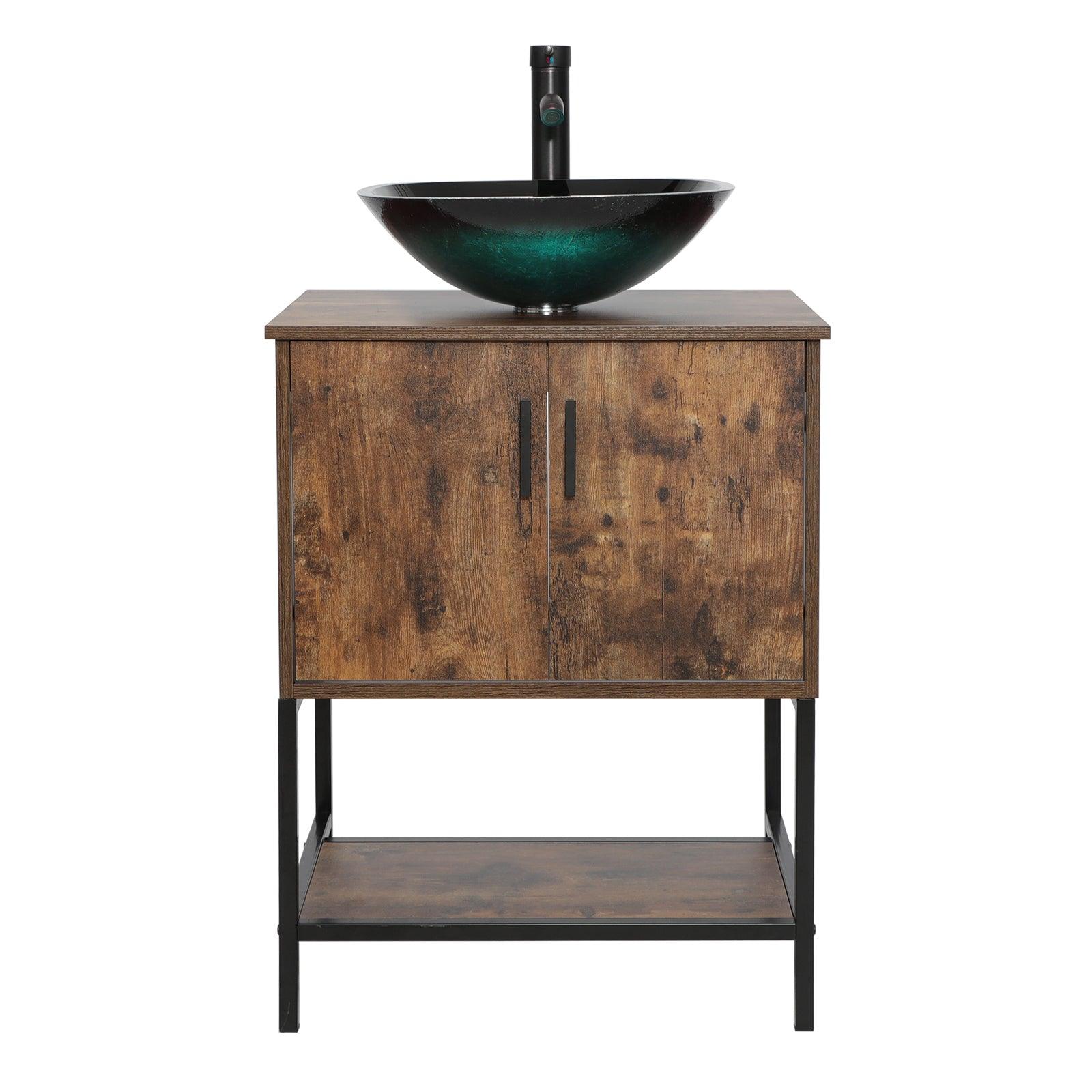 Eclife 24“ Wood Brown Double Door Bathroom Vanity