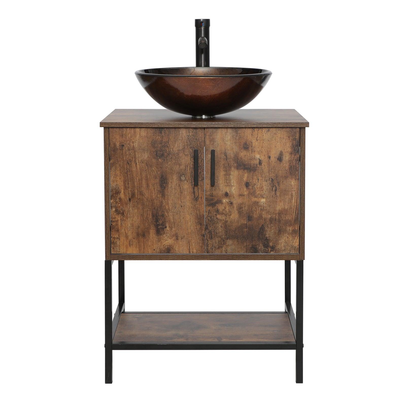 Eclife 24“ Wood Brown Double Door Bathroom Vanity