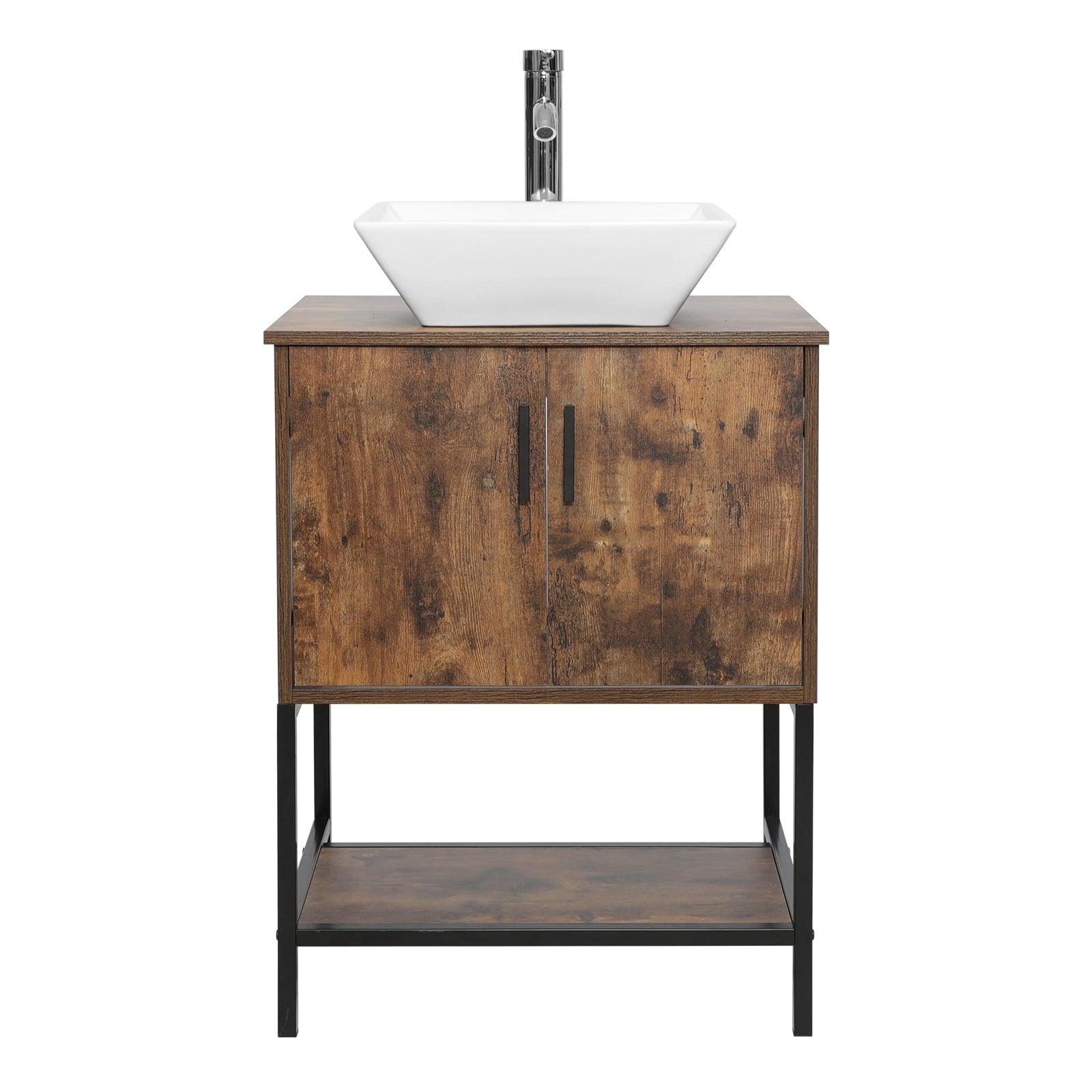 Eclife 24“ Wood Brown Double Door Bathroom Vanity