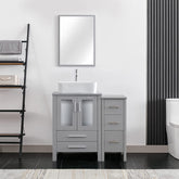 Eclife 36” Bathroom Vanity Sink Combo Grey W/Side Cabinet Vanity Round Blue Tempered Glass Vessel Sink and ORB Solid Brass Faucet and Pop Up Drain, W/Mirror